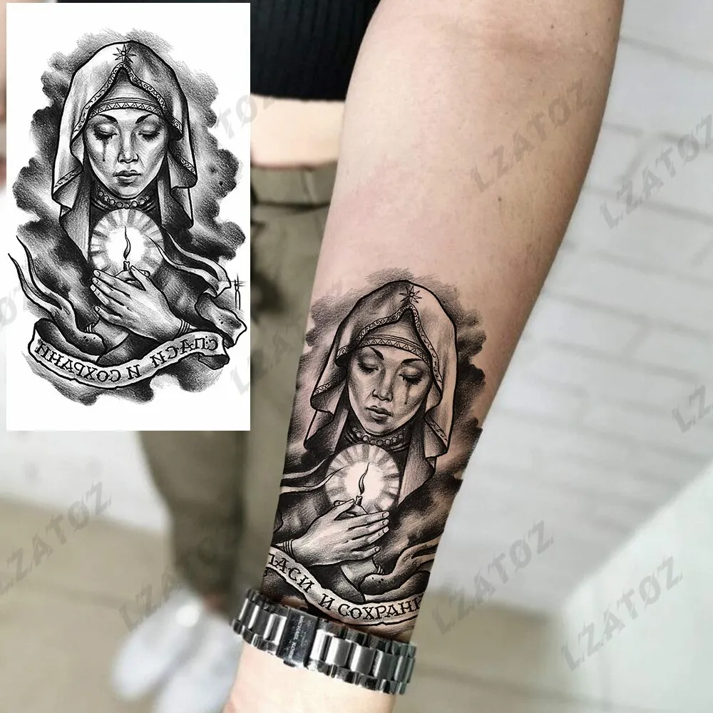 Sdrawing Rose Flower Temporary Tattoos For Woman Adults Realistic Compass Cross Fake Tatoos Sexy Waterproof Hand Tattoo Sticker