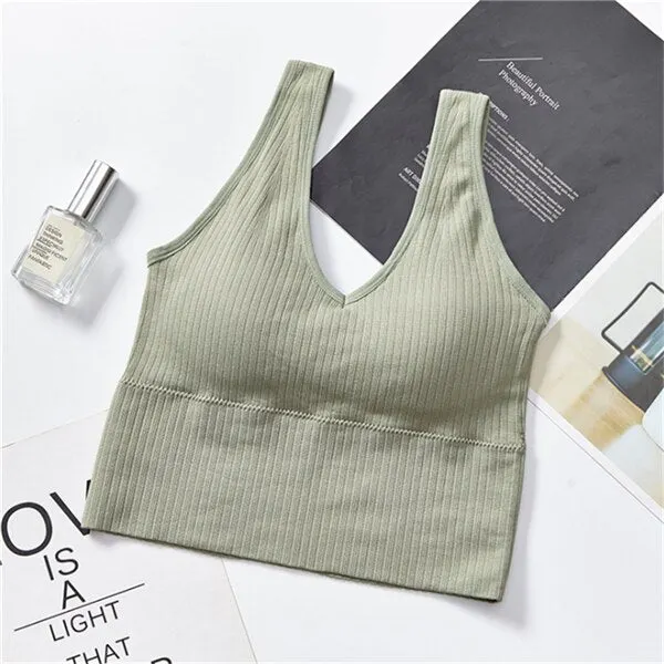 Sexy Tank Top V Neck Paded Vest Crop Tee Women Beauty Back Camisole Stripe Feminino Top топ Comfortable Cami топики женские