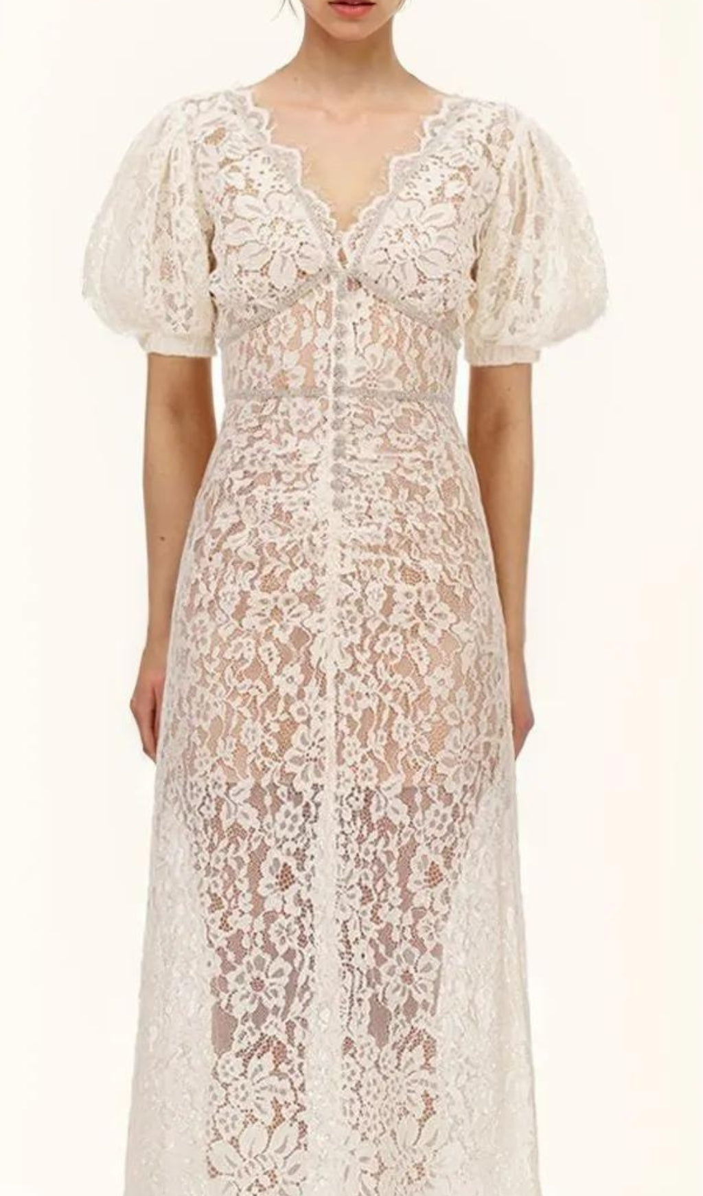 Aoibhin Crystal-Embellished Lace Midi Dress Flowering Girl
