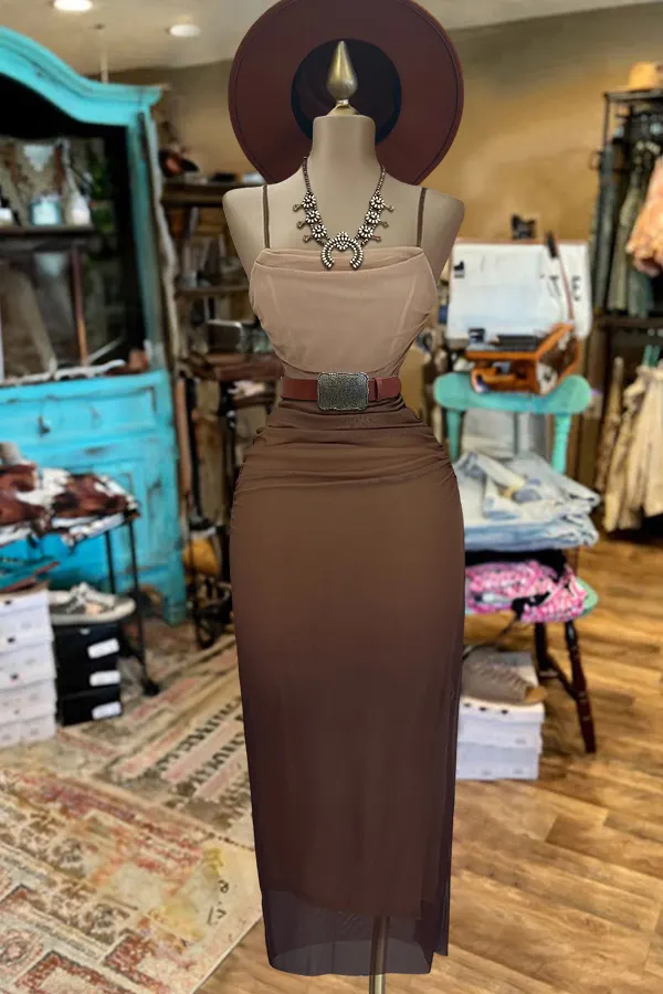Gradient Mesh Suspender Maxi Dress