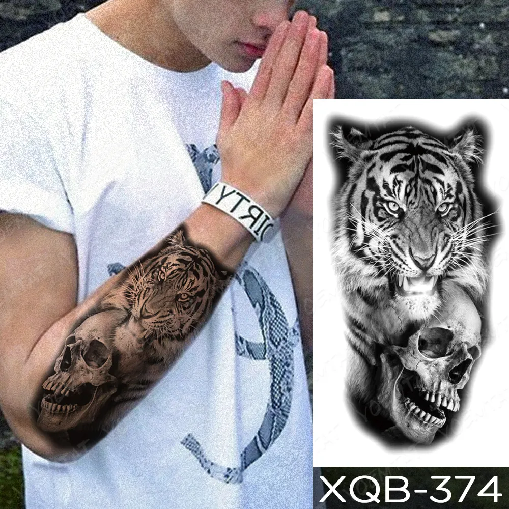 Sdrawing Sdrawing Temporary Sleeve Arm tattoo Sticker Lion Clock Tiger Gear Skeleton Rose tattoos Body Art Fake tatoo Men Women Black