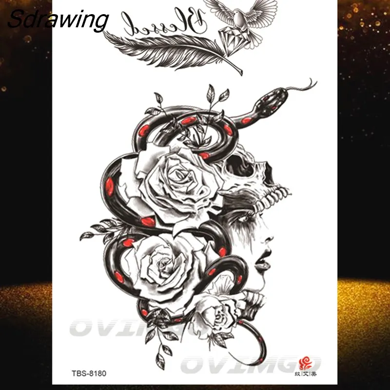 Sdrawing Lotus Flower Temporary Tattoos Fake Jewelry 3D Beauty Rose Tattoo Sexy Body Art Arm Painting Tatoo Sticker For Women