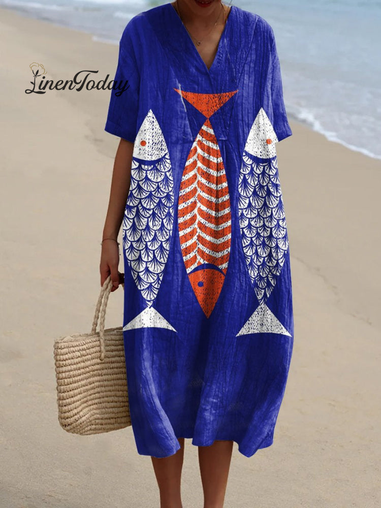 Women&rsquo;s Fish Art Print Casual Dress Multicolor / S