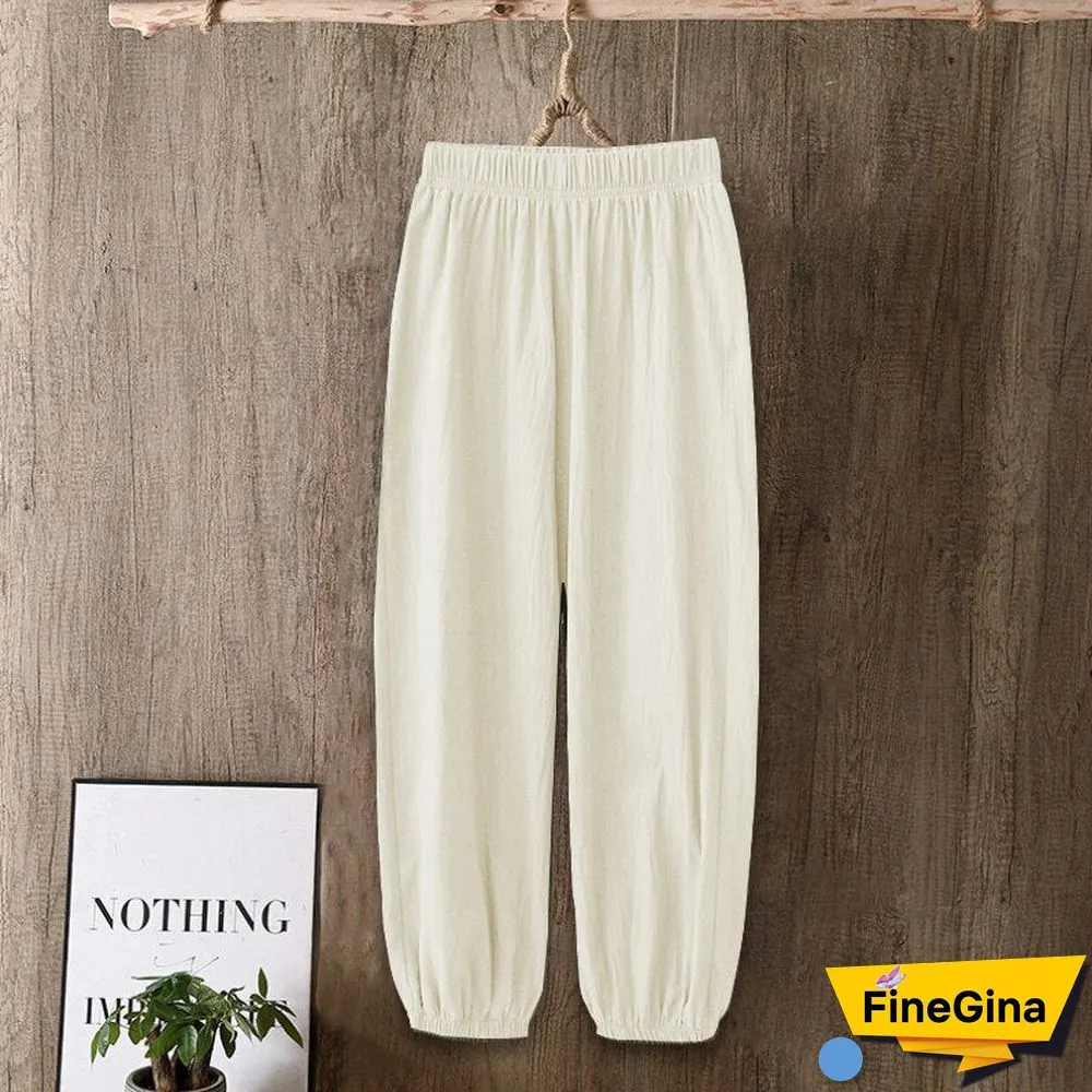 Casual Style Cotton Linen Pants Women Spring Summer New Elastic Waist Solid Basic Retro Loose Women's Harem Pants Trousers