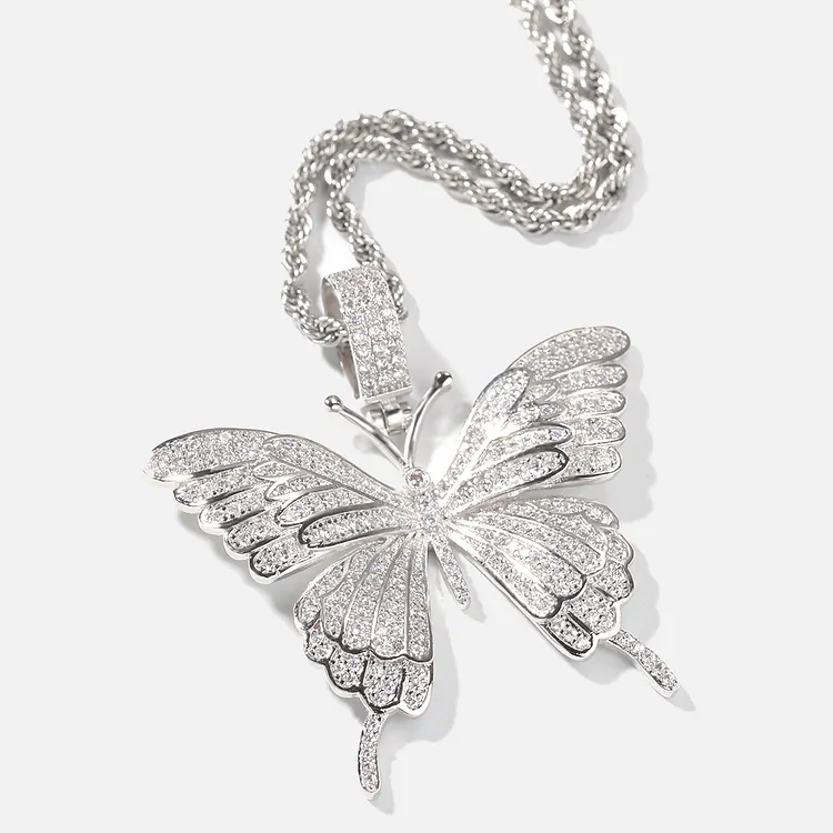 Iced Butterfly Pendants Hip Hop Bling Bling Necklaces For Women