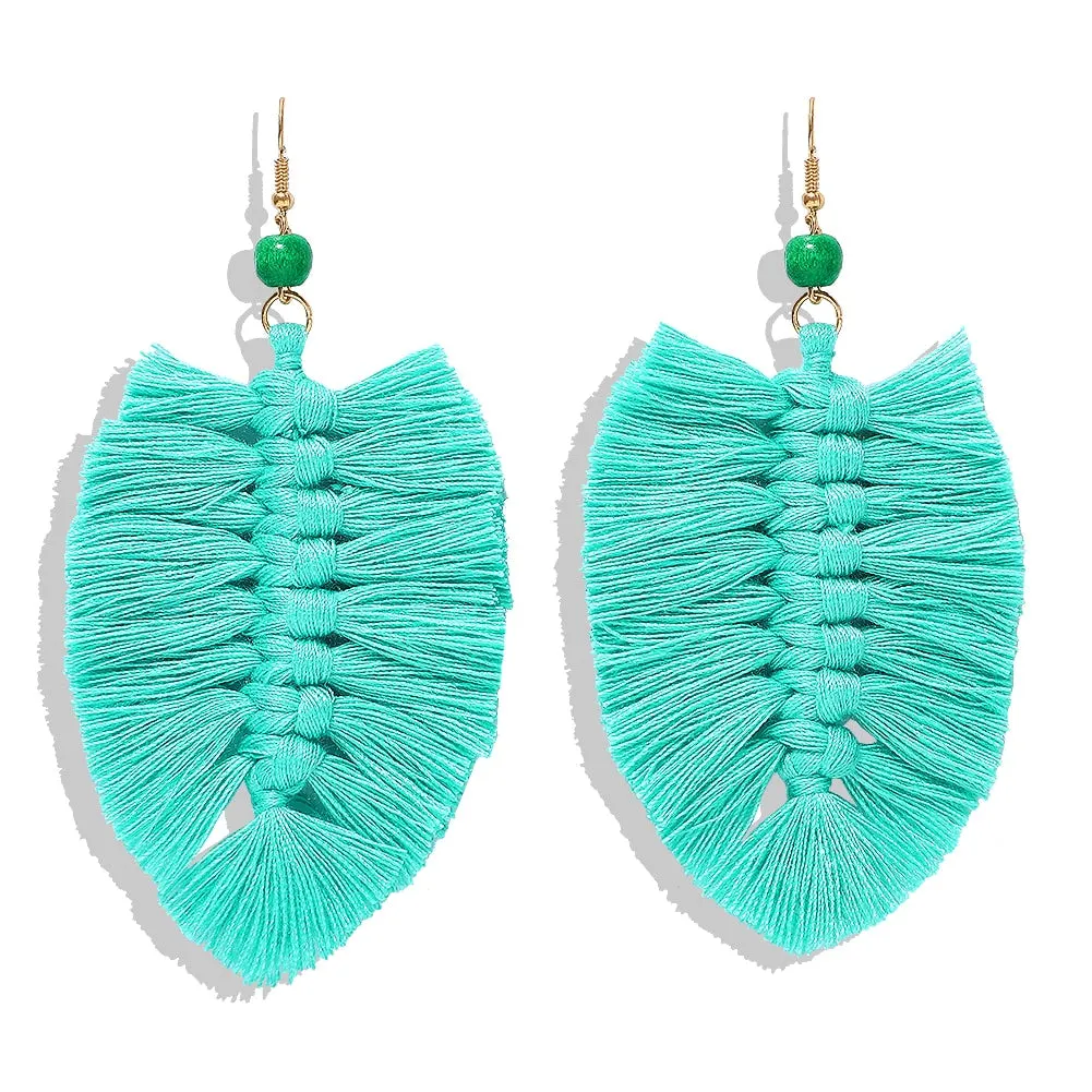Dvacaman 2020 New Design Bohemian Leaf Shape Tassel Earrings For Women Fashion Weave Macrame Cotton Thread Earrings Drop Jewelry