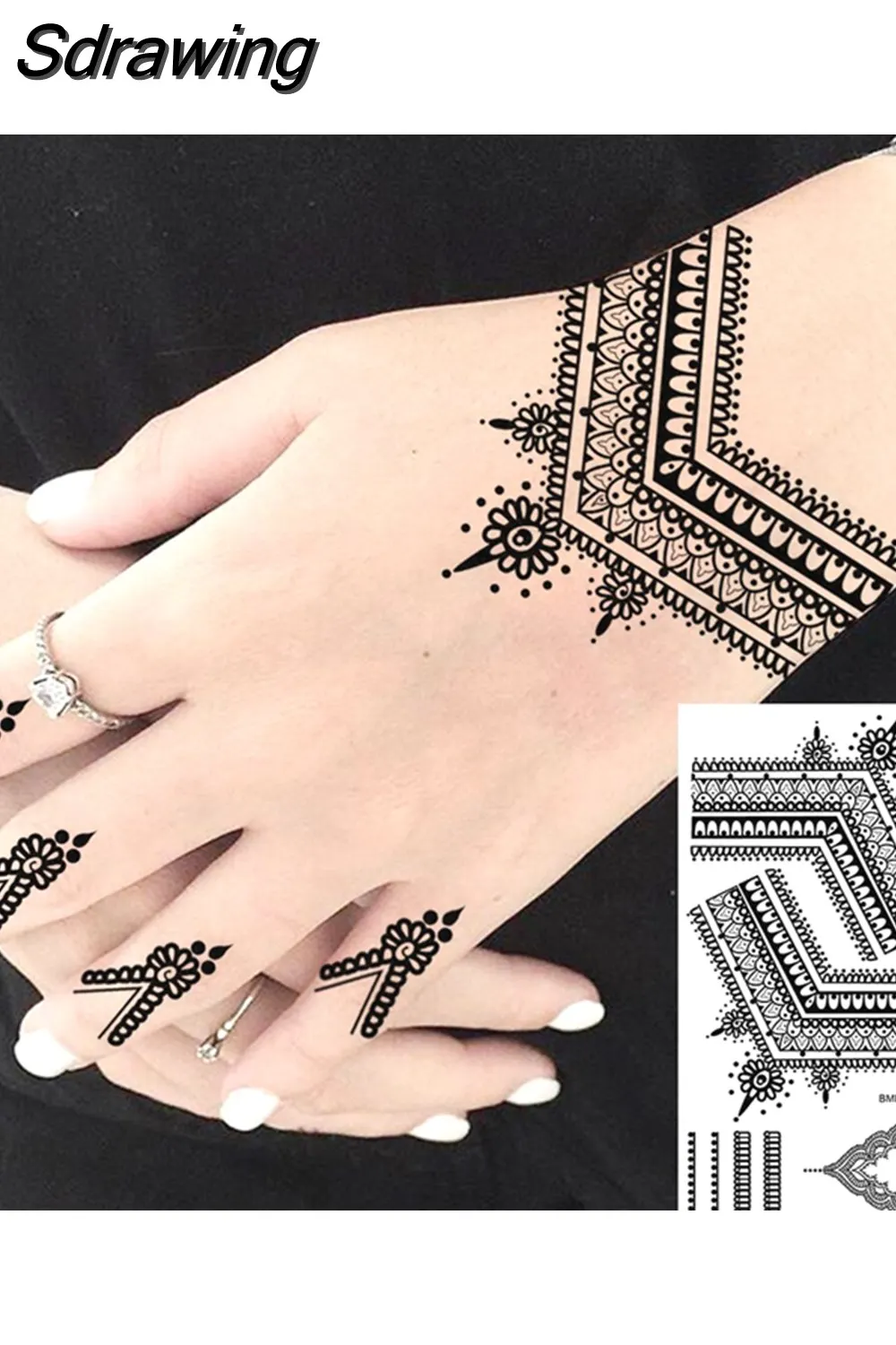 Sdrawing Peony Flower Temporary Tattoos For Women Adults Realistic Compass Moon Pendant Fake Tattoo Sticker Arm Body Tatoos 507-1