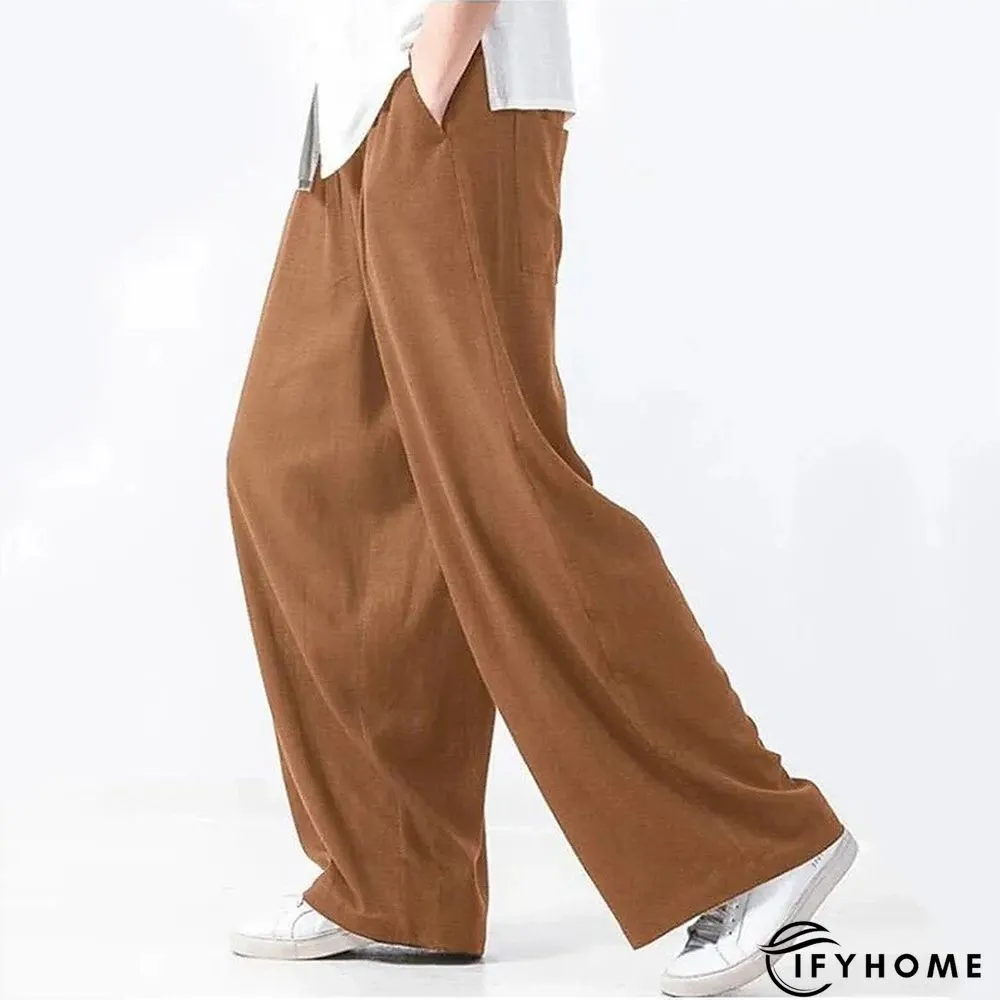 Men's Linen Pants Trousers Summer Pants Beach Pants Drawstring Elastic Waist Plain Breathable Soft Casual Daily Holiday Linen / Cotton Blend Fashion Streetwear Black Yellow Micro-elastic | IFYHOME