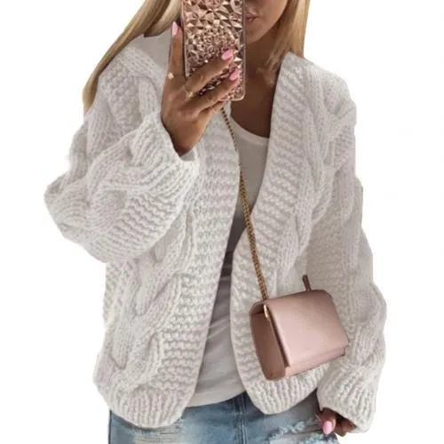 Women Cardigans Sweater Casual Autumn Winter Solid Color Braid Knitted Sweater Jacket Cardigan Knit Cardigan Femme Warm Clothes