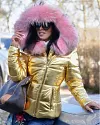 Women's Warm Fur Lined Hooded Glossy Puffer Jacket