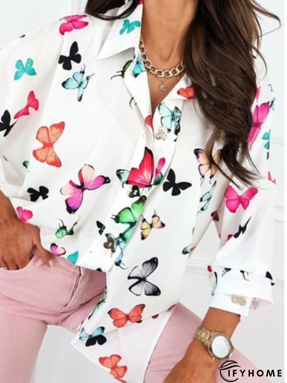 Shirt Collar Shift Holiday Butterfly  Top | IFYHOME