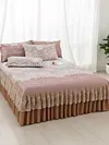 3pcs Retro Ice Silk Bed Skirt Set with Ruffle Wedding Bedspread Mattress Cover with 2 Pillowcases Machine Washable Elegant Home Decoration