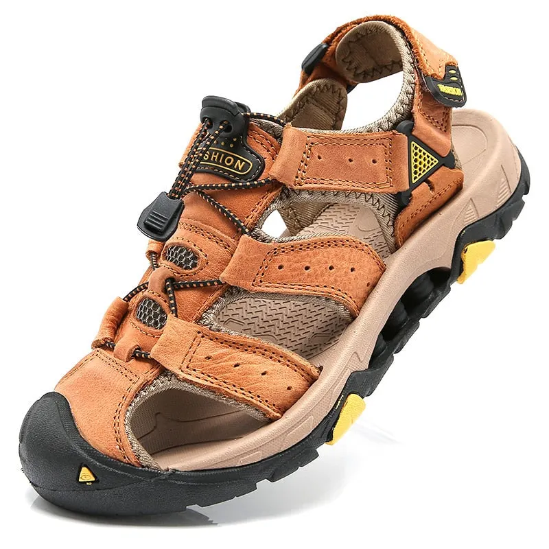 Summer Men's Sandals Men Genuine Leather Rubber Men Shoes Casual Big Size Gladiator Sandals Men Casual Shoes Beach Soft Bottom