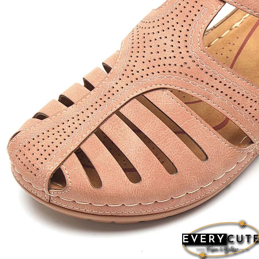 Women's Sandals Summer Ladies Girls Leather Vintage Sandals Buckle Casual Sewing Women Shoes Solid Female Ladies Platform Shoes