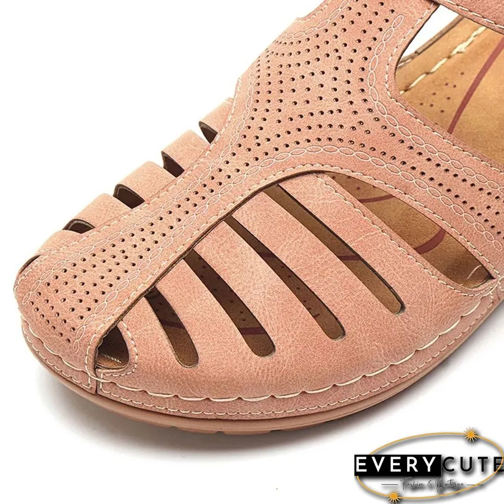 Women's Sandals Summer Ladies Girls Leather Vintage Sandals Buckle Casual Sewing Women Shoes Solid Female Ladies Platform Shoes