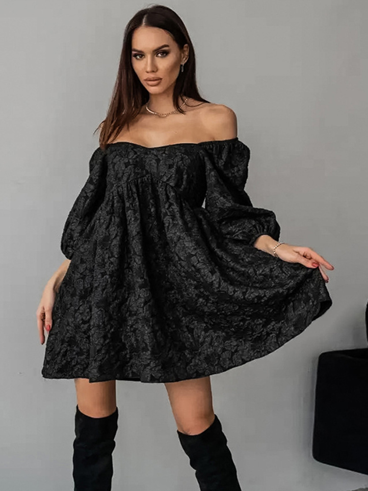 Tossy Jacquard V-neck Dress For Women Bubble Sleeve Niche Design Solid Color Loose Fashion Ladies Short Dress 2024 Summer New