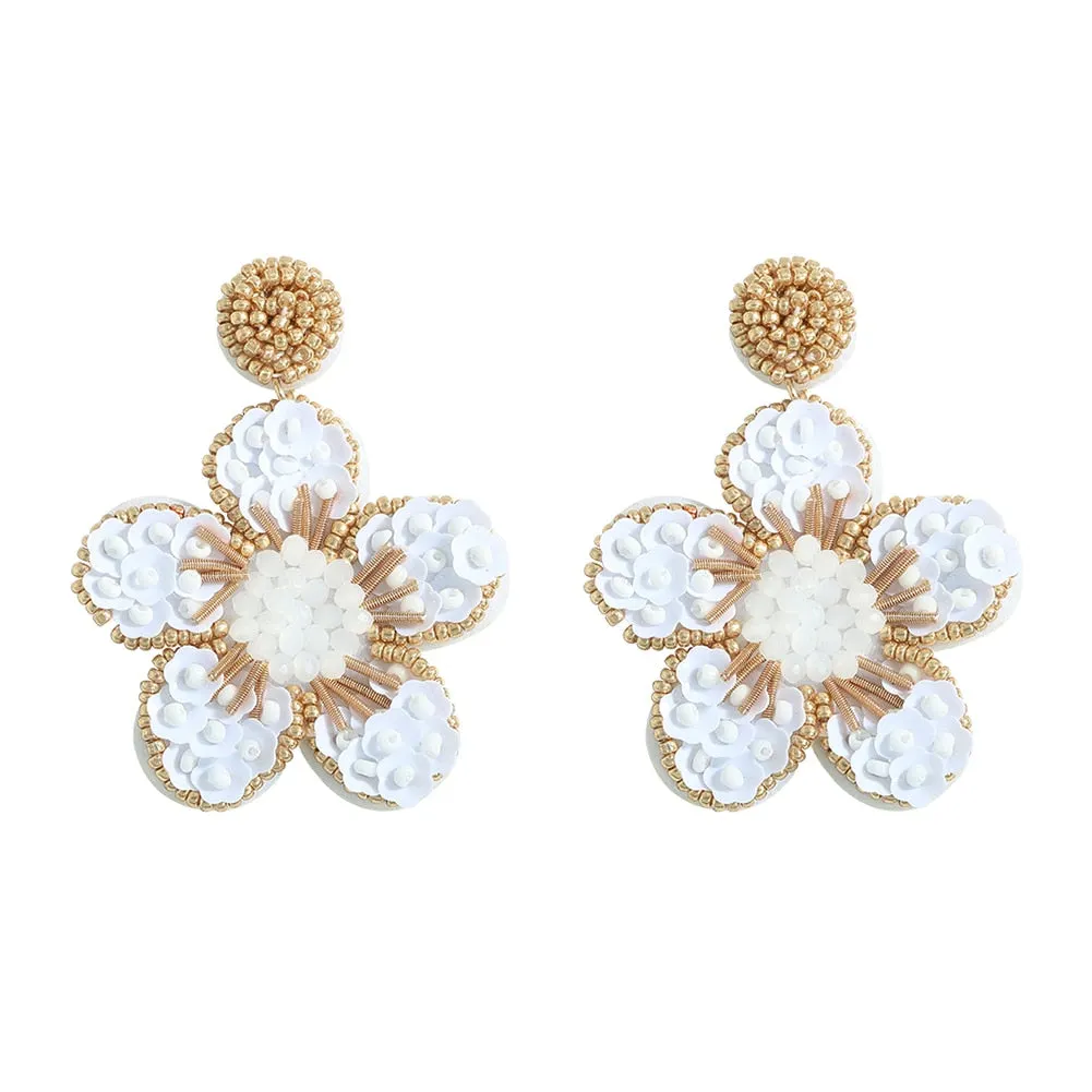 Dvacaman Bohemian Colourful Weave Beaded Flower Statement Drop Earrings Women Ethnic Handmade Seed Beads Dangle Earrings Jewelry