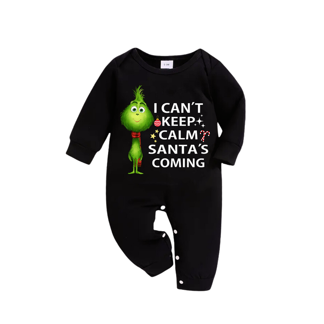 Cartoon Pattern and Christmas Slogan Printed Red and Green Plaid Family Matching Pajamas