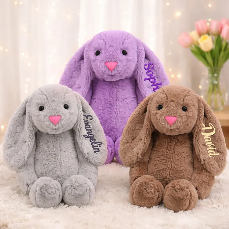 Personalized Embroidered Bunny Soft Plush Custom Name Monogrammed Embroidered Bunny, Fluffy Rabbit with Long Ears,Plush Bunny Toy, Gift for Baby Kids