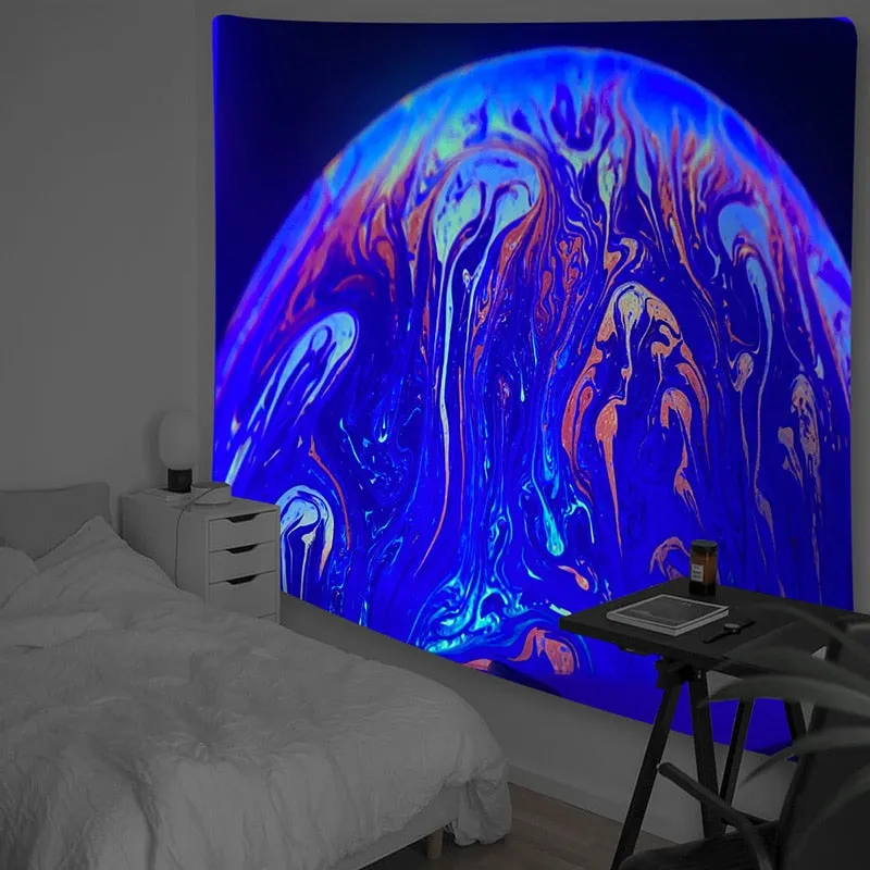 Fluorescent Tapestry Luminous Hanging Cloth Aesthetic Room Decor Home Psychedelic Background Wall Glows Under Ultraviolet Light