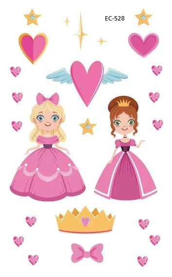 12 kinds Cartoon Fairy Princess Temporary Tattoo Stickers for Kids faux tatouage temporaire Disposable Children Cute Girl Gift