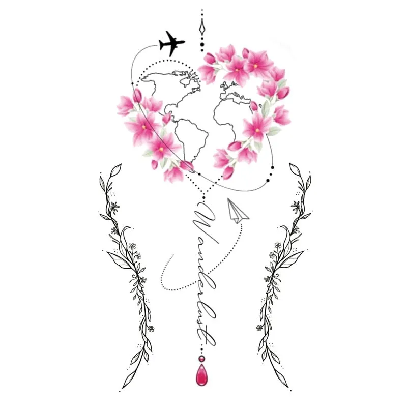 Waterproof Black Temporary Tattoo Stickers Men Women Rose Feather ankle Body Art Water Transfer Tattoos Arm Waist Finger Tatoo