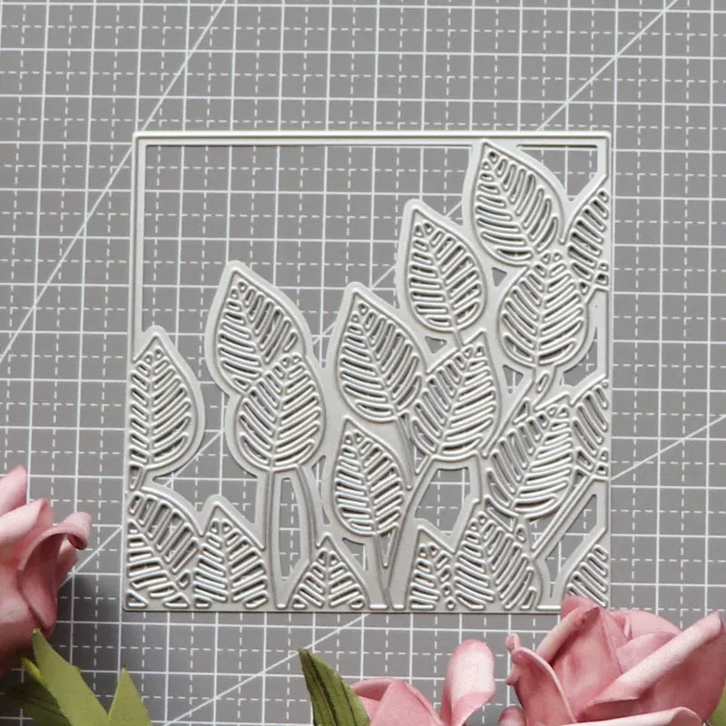 New Metal Cutting Dies for 2021 Leaf Frame Square Background Scrapbooking Die Cuts For Paper Craft