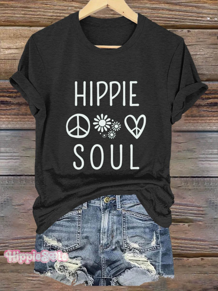 Peace And Love Hippie Soul Art Print T-Shirt Black / S