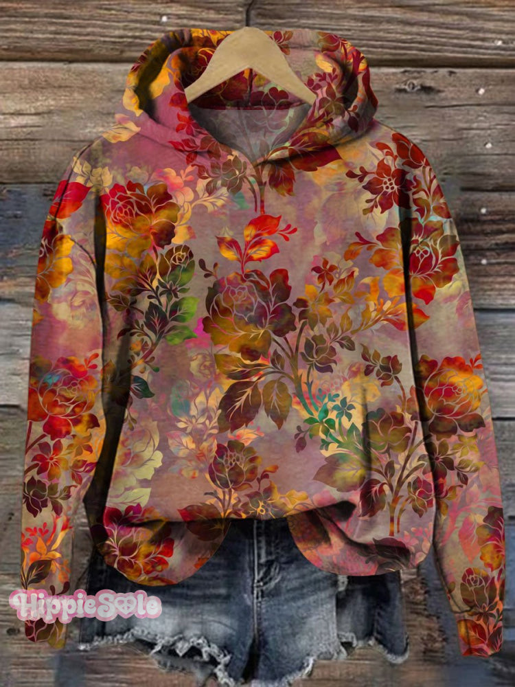 Women&rsquo;s Vintage Floral Art Print Casual Sweatshirt Red / S