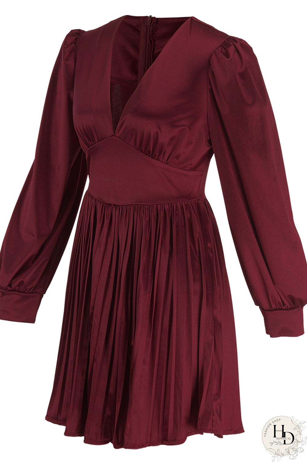 Burgundy Casual Solid Patchwork Fold V Neck Pleated Dresses