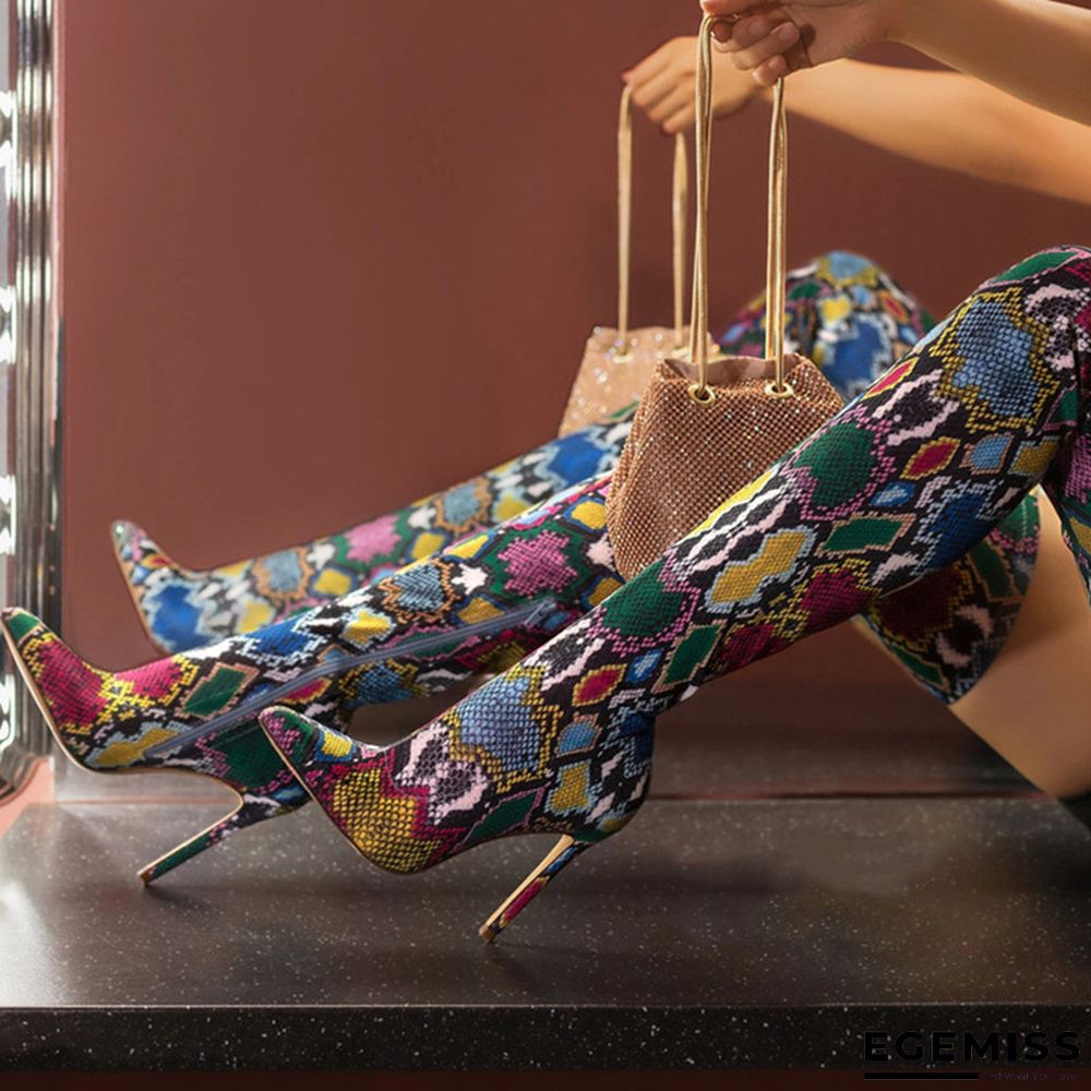 Multicolor Fashion Printing Pointed Stiletto High Boots | EGEMISS