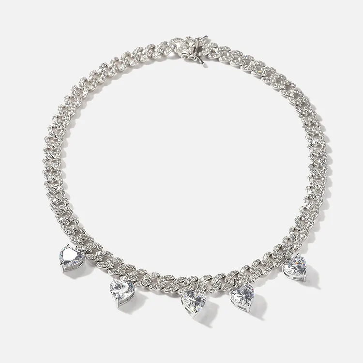 Iced Heart Shape Tennis Chains 9MM Hip Hop Bling Bling Necklaces For Women