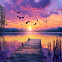 Tranquil Lake Sunset - Diamond Painting