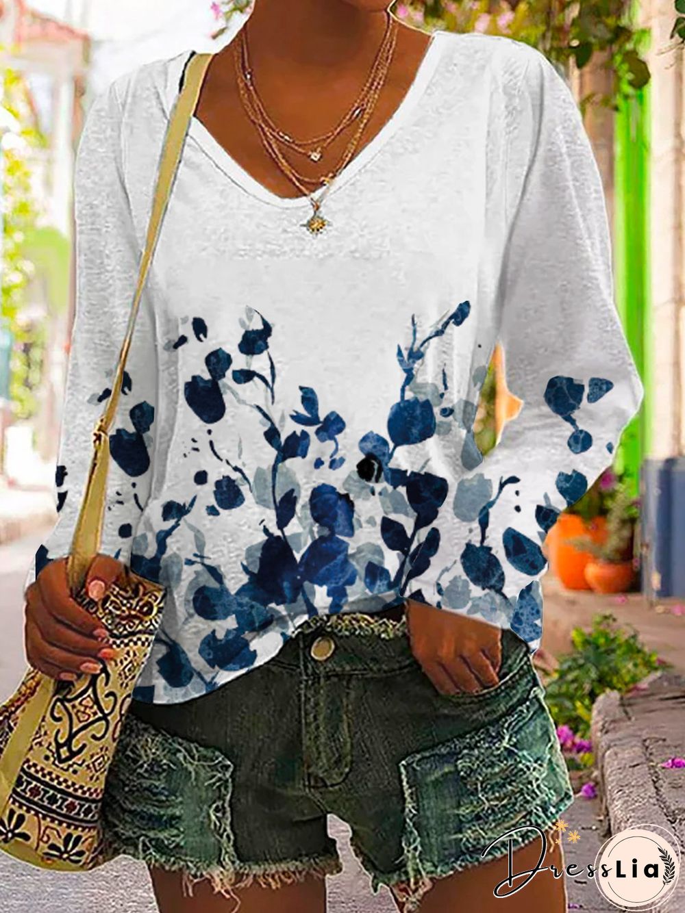 Floral Casual V Neck T-Shirt