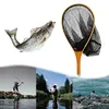 Wooden Handle Fishing Landing Net Soft Rubber Mesh Trout Catch and Release Net