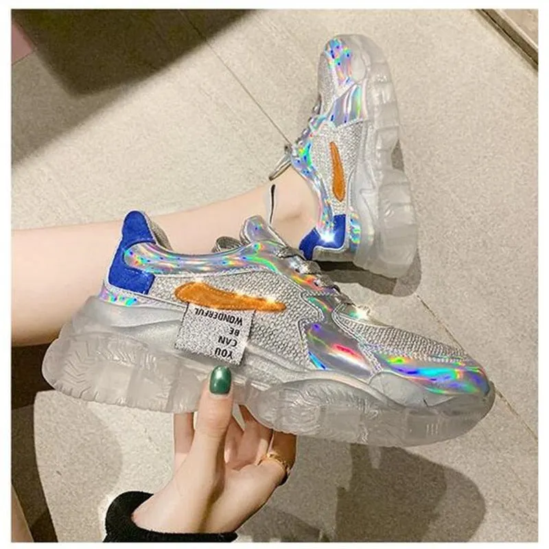 2020spring Trend Women Transparent Sneakers Harajuku Platform Woman Shoes Laser Jelly Casual Shoes Shining Shoes Running Shoes