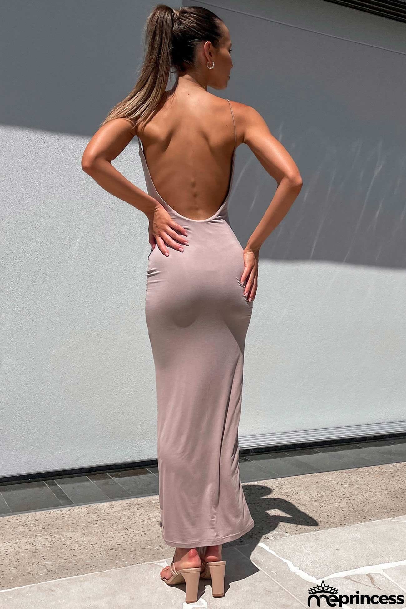 Solid Color Backless Cami Dress