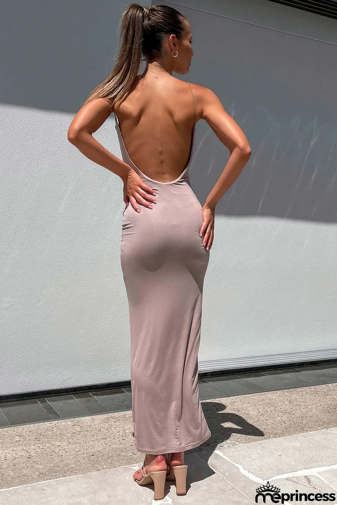 Solid Color Backless Cami Dress
