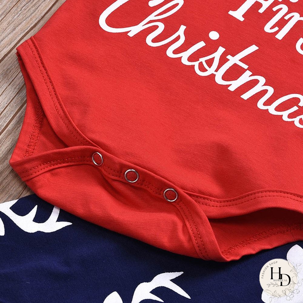 3pcs/set Newborn Infant Baby Christmas Letter Snowflake Print Romper Deer Pants With Cap Xmas Outfits