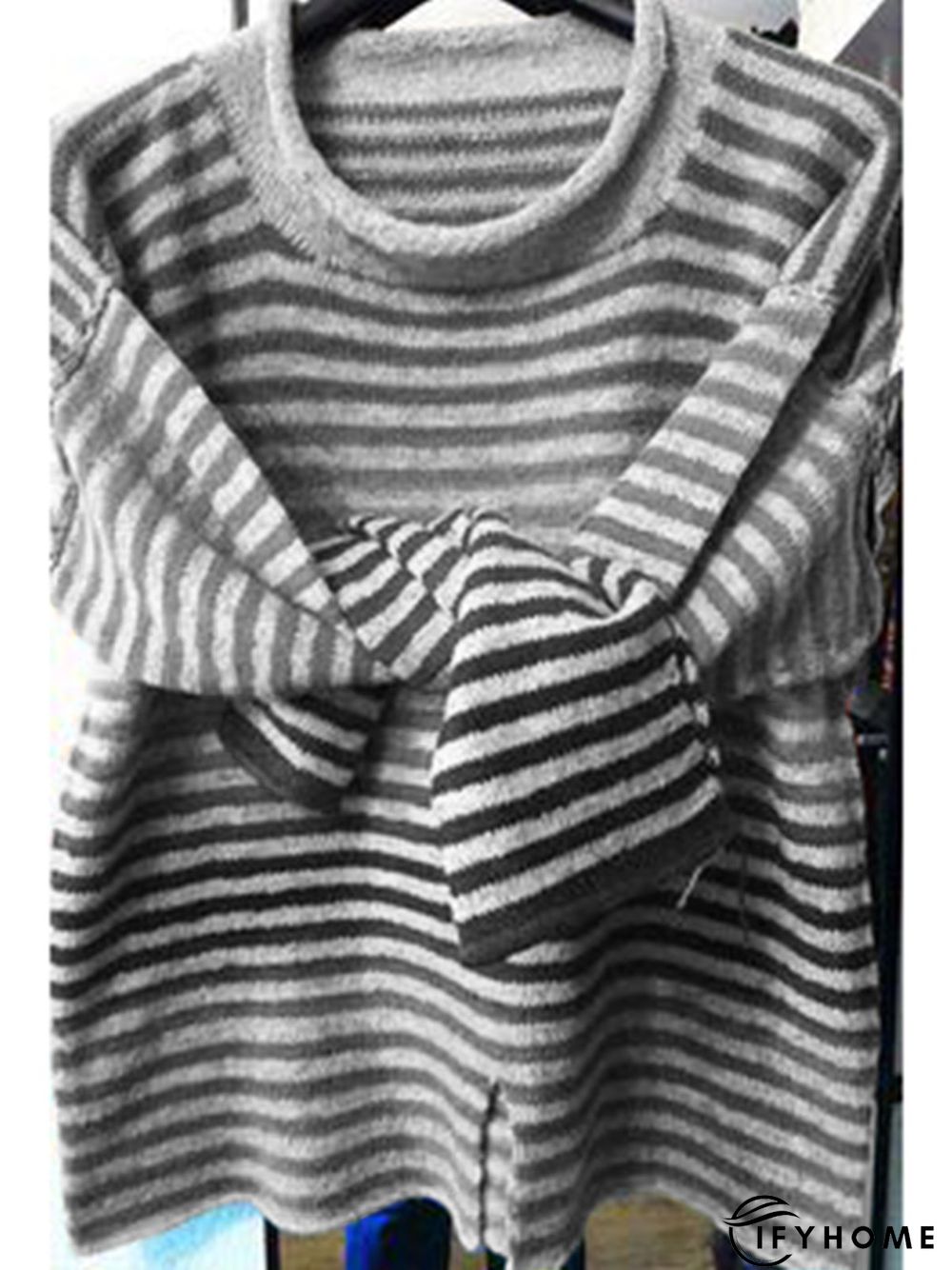 Striped Casual Crew Neck Long Sleeve Knitwear & Sweater | IFYHOME