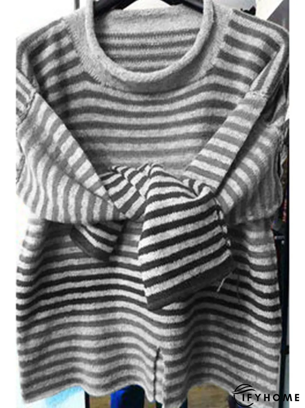 Striped Casual Crew Neck Long Sleeve Knitwear & Sweater | IFYHOME