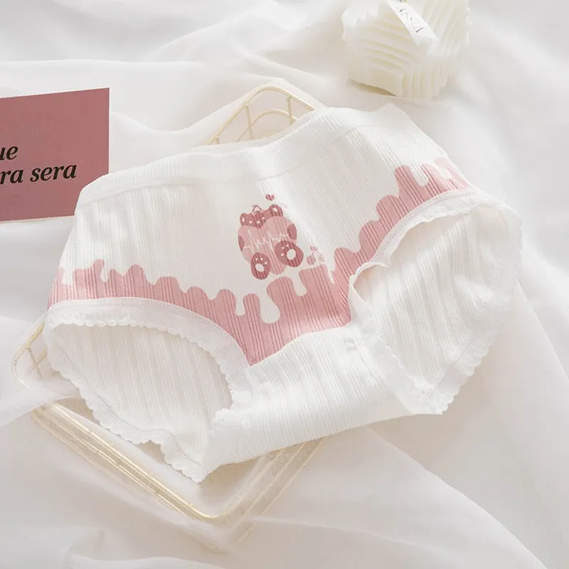 Cotton Women's Underwear Panties Lovely Girl Comfort Briefs Middle Waist Seamless Thread Underpants Female Lingerie