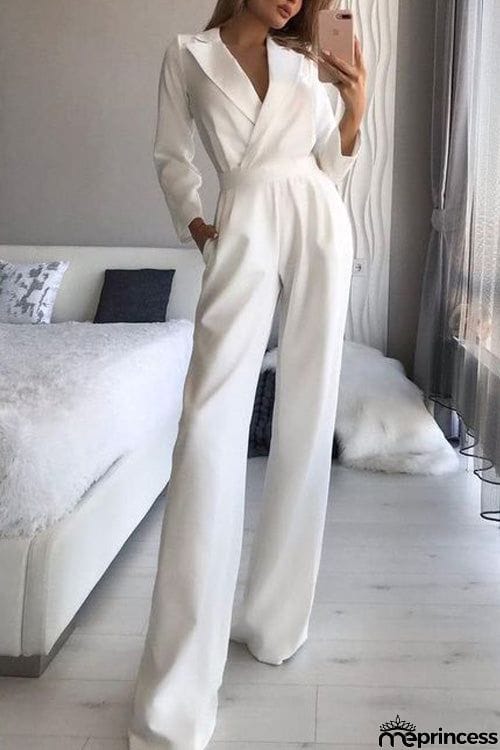 Fashion Suit Collar Long Sleeve Jumpsuit