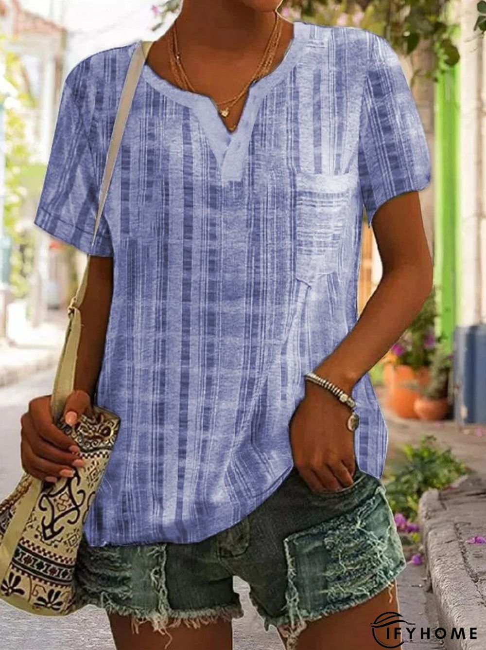 V Neck Loosen Casual Short Sleeve Top | IFYHOME