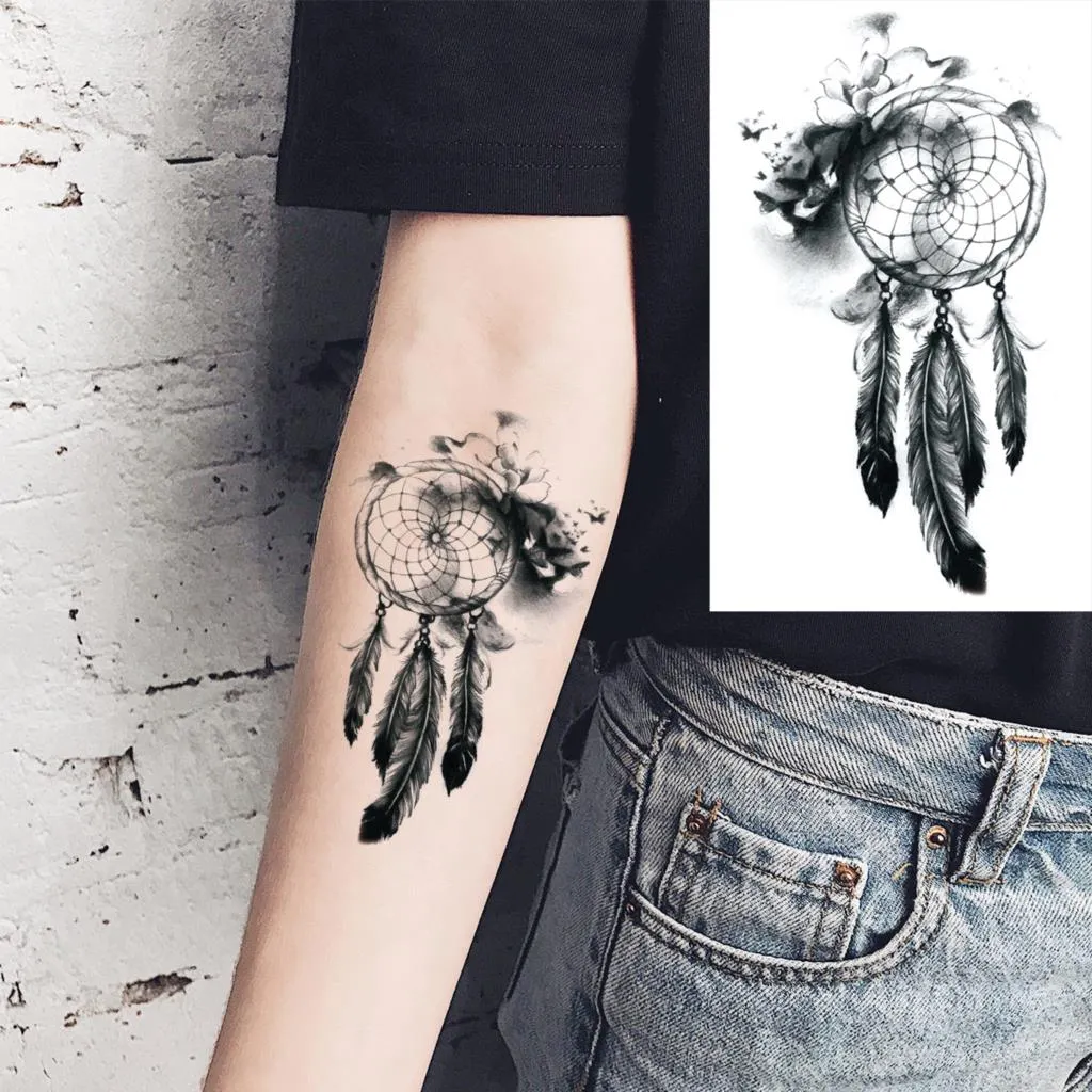 Lotus Mandala Flower Deer Sexy Temporary Tattoos For Women Neck Back Adult Geometric Tribe Fake Tattoo Body Art Waterproof Tatoo