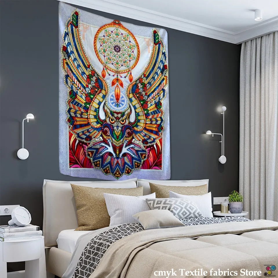 Owl Windbell Tapestry Wall Hanging Psychedelic Magic Mandala Bohemian Hippie TAPIZ Art Bedroom Home Decor