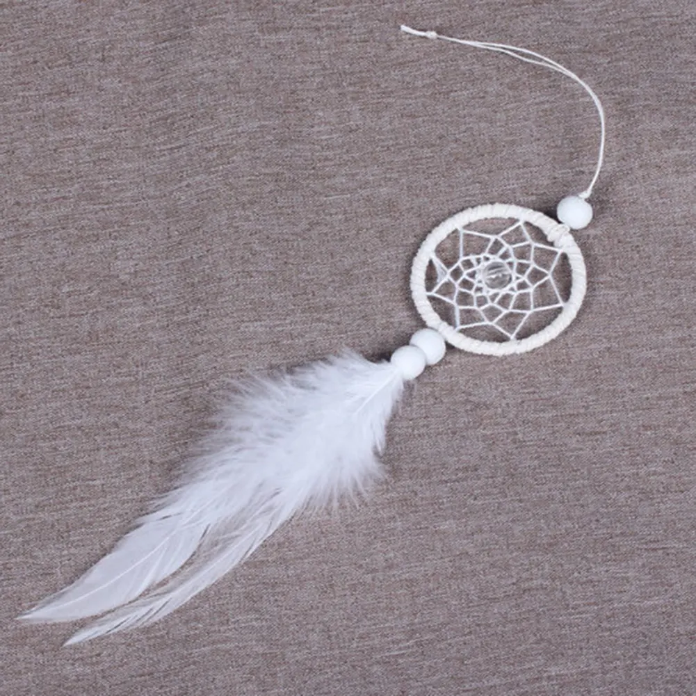 Dream Catcher Car Mini Pure White Feather Wind Chimes Wall Hanging Decor
