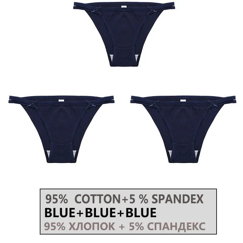 FINETOO 3PCS/Set Women's Cotton Underwear Sexy Lingerie Woman Panties Bownot Female Briefs Low-Rise Underpants 2021 Panties M-XL