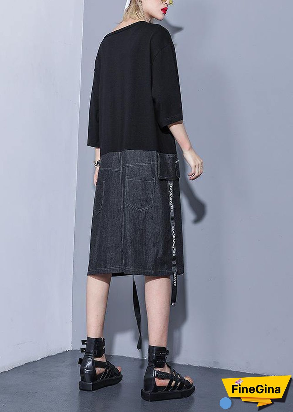 DIY black Cotton dresses o neck zippered oversized summer stylish Dress