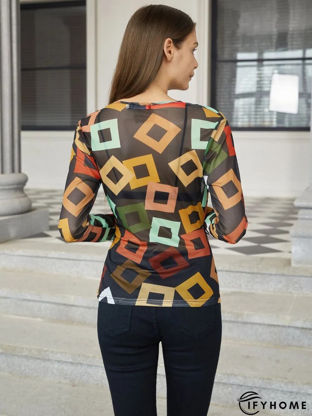 Daily Regular Fit Geometric Long Sleeve Top | IFYHOME